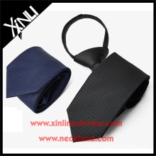 Polyester Navy Black Solid Elastic Neckties in Zipper School Tie